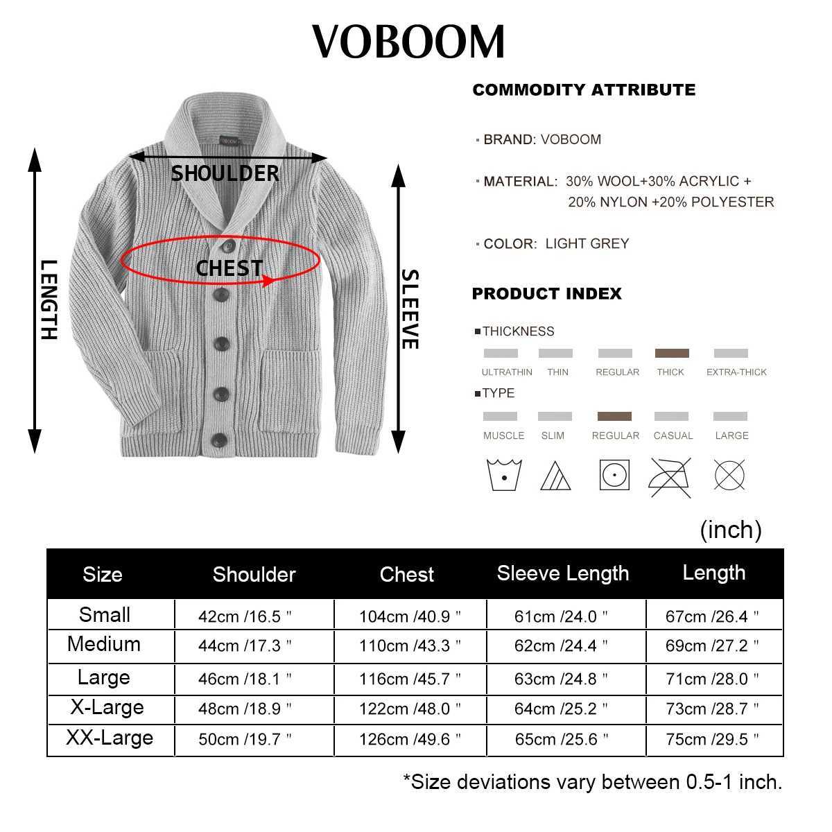 Samll Size S M VOBOOM Mens Shawl Collar Cardigan Sweater Button Down Ribbed Knit Sweaters Chunky Casual Cardigan with Pockets M261016