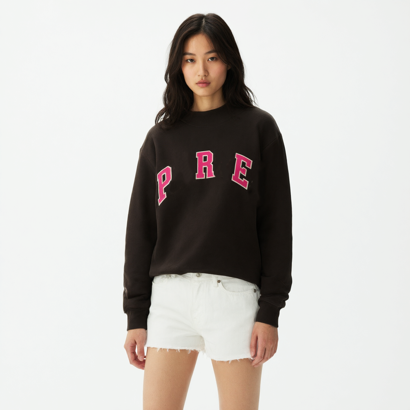 E7353 PAR Women's Art High Neck Loose Stand-up Collar Cotton Hoodie Classic Lettered Embroidery Pullover Top Women Sweatshirts Ladies' Com