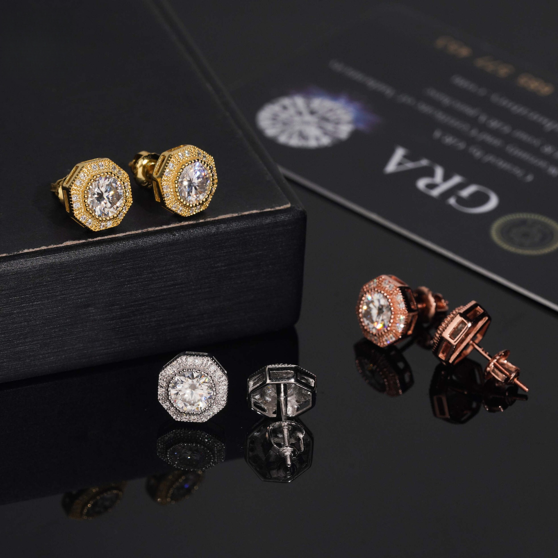 925 silver inlaid moissanite high-shine earrings, a popular stylish accessory for street fashion