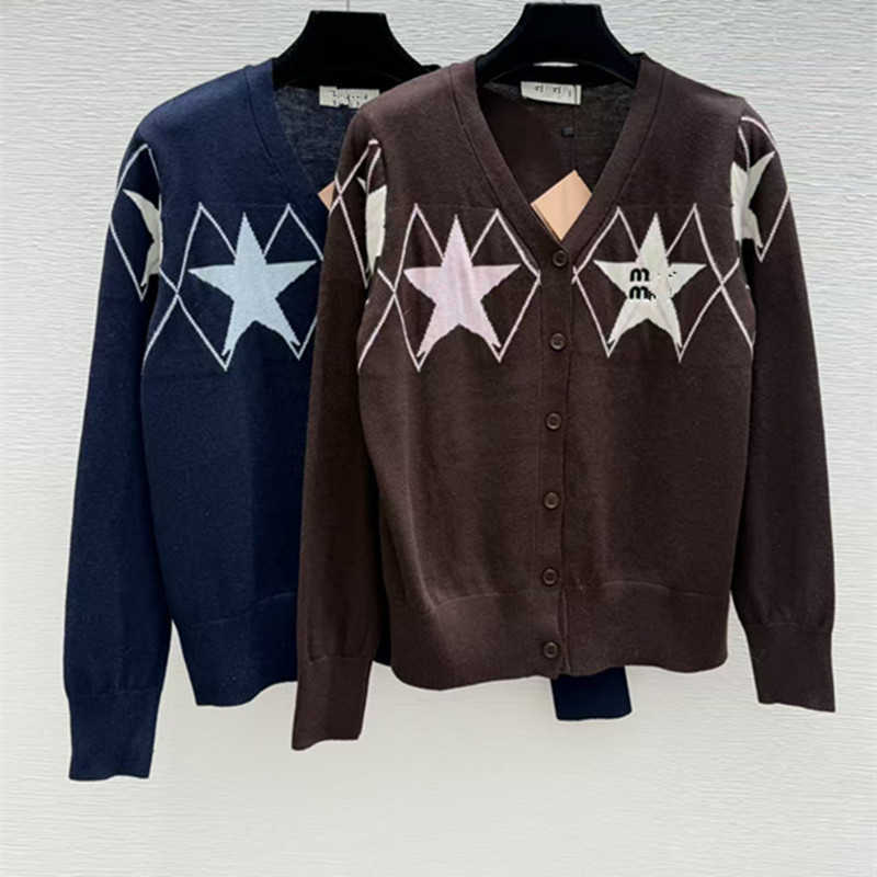 Women's Sweaters designer woman M26 autumn new diamond-patterned, V-neck, high-end, color-blocked, casual knit cardigan