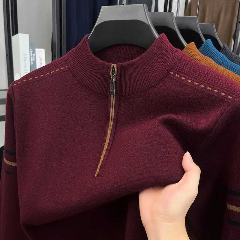Half Zipper Thicken Knitt Men's Sweater Autumn Winter New Fashion Color Contrast Long Slve Casual Menswear Top M261016