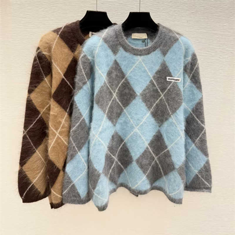 Women's Sweaters designer M round neck pullover diamond pattern 26 autumn and winter simple loose versatile soft wool knit top