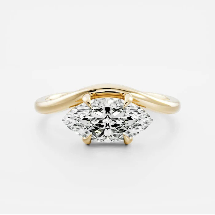 Trendy Designer Women's 925 Silver Rhodium Plated Gold Engagement Marquise Cut Zircon Solitaire Pave Setting Wedding Gift Ring