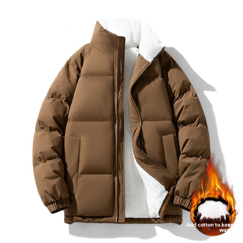 Winter Lamb Wool Down Men's Stand Collar Outdoor Puffer Thickened Warm Coat Couple Cotton Padded Jacket Honglu Loose-fit hooded puffer cotton j