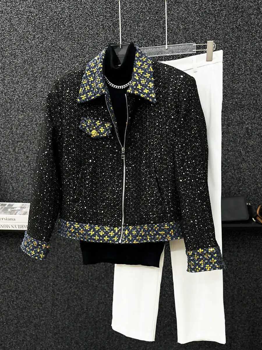 Retro Patchwork Denim Jacket Men's Fashion Autumn Style Quilted Sequin Casual Top Short Korean Version Leisure Outerwear T261019