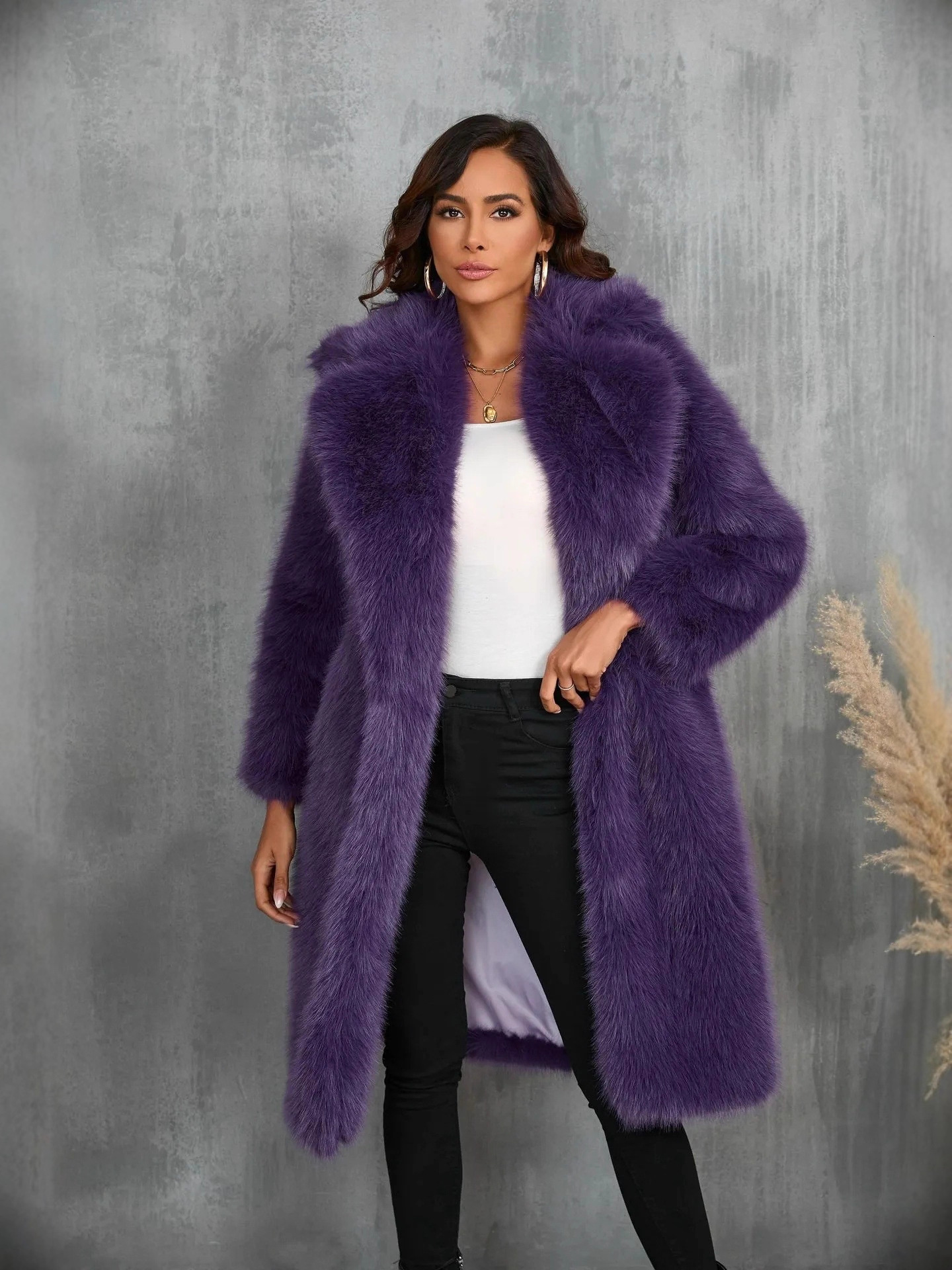 Amazon's New Cross-Border Autumn And Winter Faux Thickened Long Coat With A Suit Collar, Mid-Length Plush Fur Jacket Manlishan