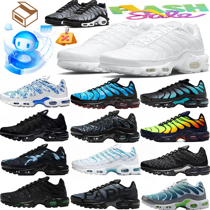 Designer Plus size Running shoes Men tn White Cushion Sneakers Wave Texture Retro Breathable Mesh Lining Casual Street Footwear For Leisure Walking