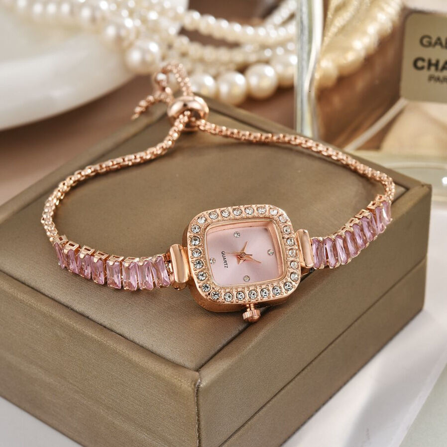 's Bracelet Drawstring Design, Compact Square Shape, ladies Diamond-Embellished, Fashionable And Elegant, With Zirconia, Fo ljh123