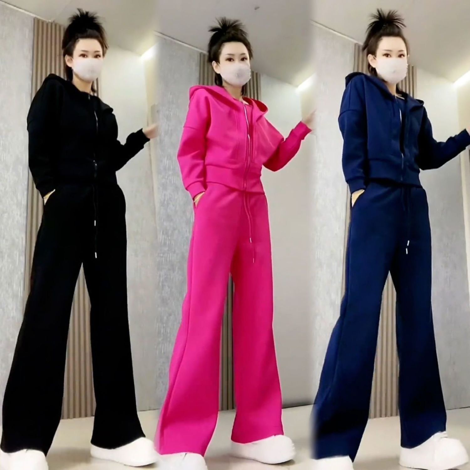 Tracksuit Women Sweatsuits For Women Drawstring Hooded Slim Fit Sequin Jogging Sweatsuit Autumn Winter Casual Outfits Clothes Tops