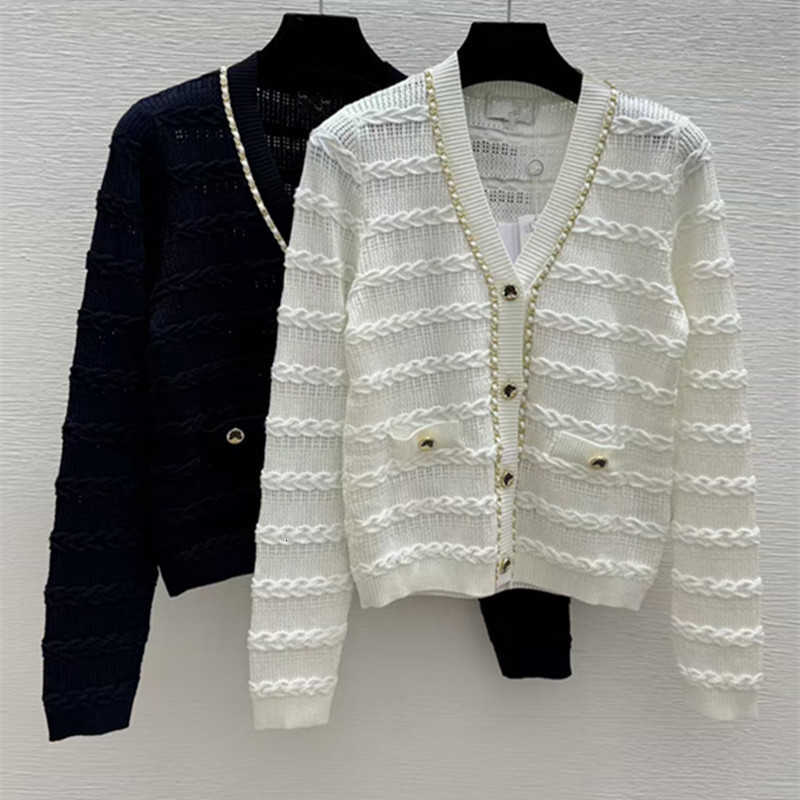 Women's Sweaters designer New CH26 autumn solid-color chain-link V-neck knitted cardigan