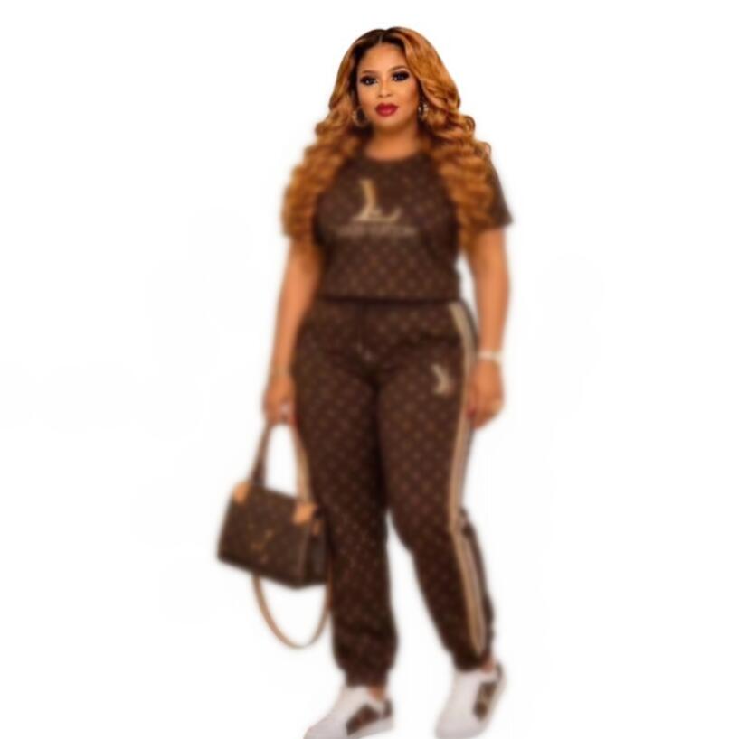 women Designer Tracksuit new Fashion Two Piece Set Women Short Sleeve T-shirt Crop Top And Loose Pants Casual Sports Track Suit