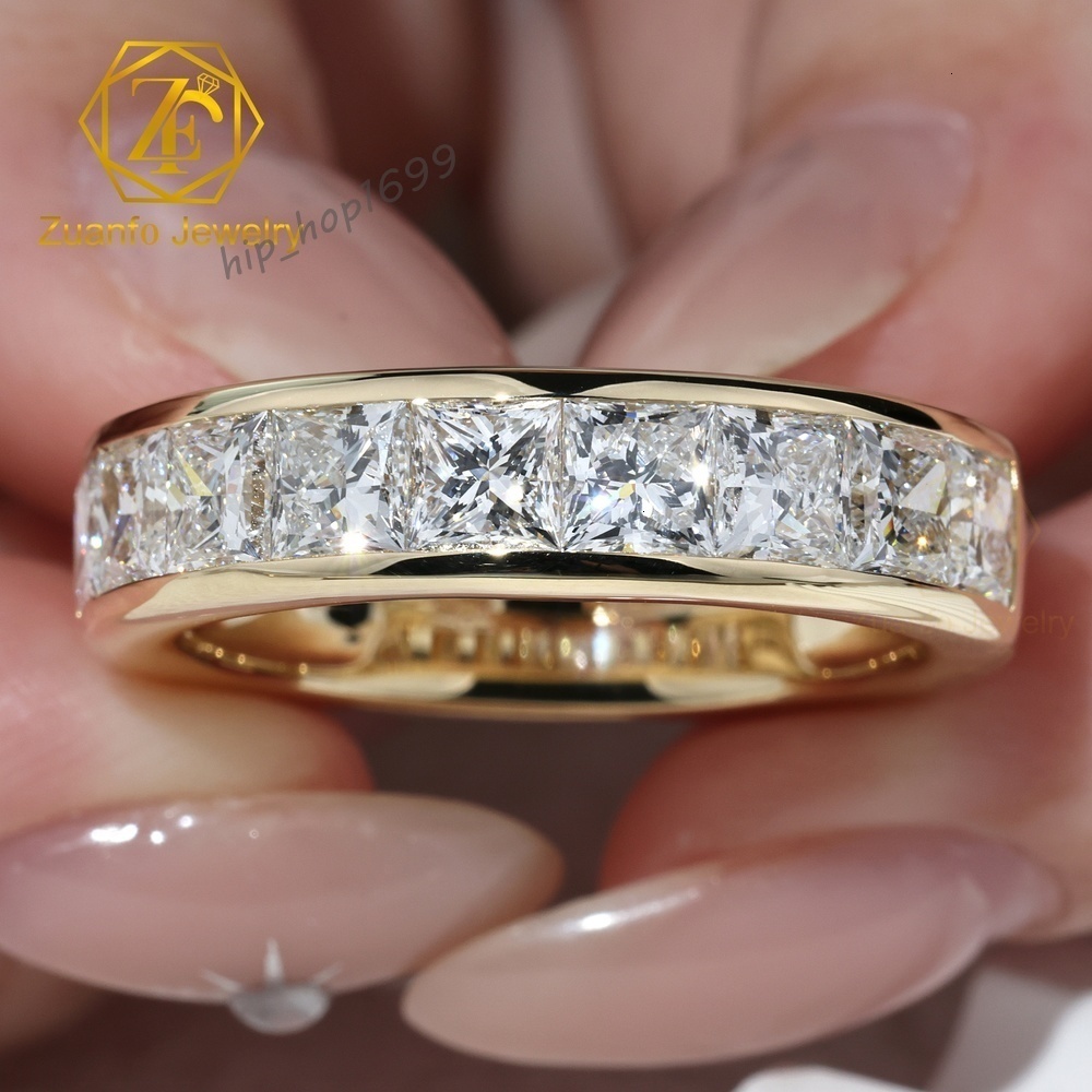 Custom Princess Cut Lab Grown Diamond Half Eternity Ring 10K 14K 18K Solid Gold DEF VVS Engagement Ring Band
