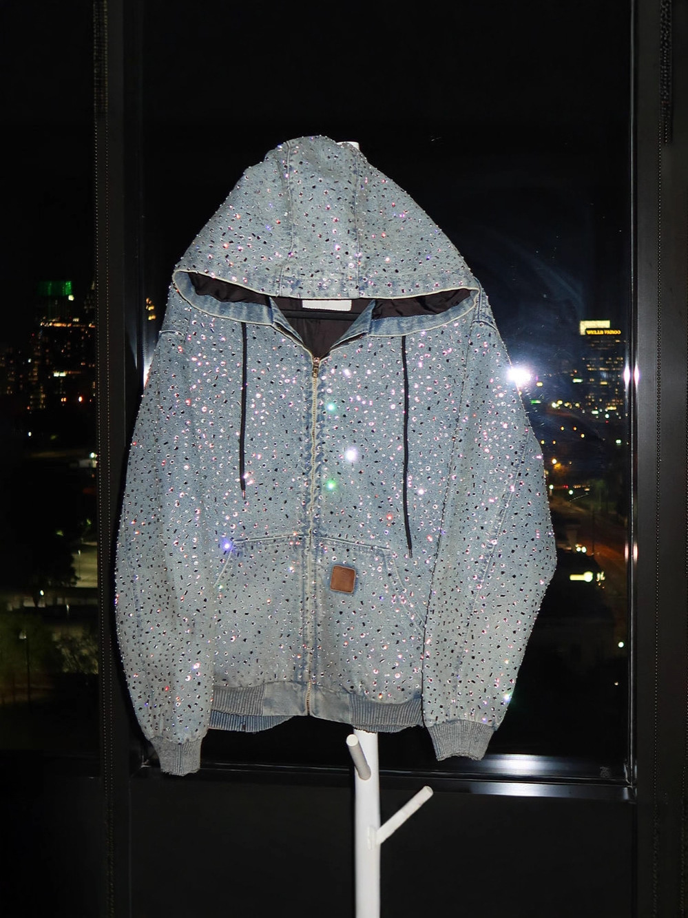 Cross-border foreign trade European and American high street hip-hop heavy-duty rhinestone jacket coat denim hoodie designer Luxury goods top for me
