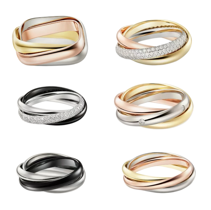 Designer Three Tone Band Ring Women Three ColorWith Diamond Stainless Steel Anti tarnish Finger Ring Men Women Daily Wear Jewelry Valentine Gift