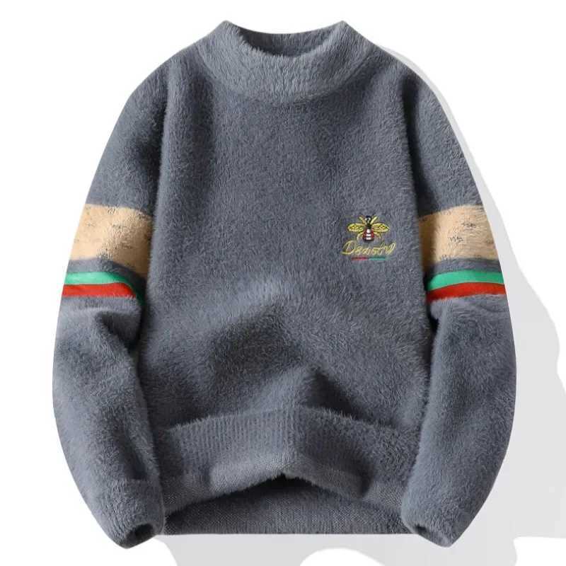 Knitted Autumn Winter Round Neck Base Shirt Men's Trendy Casual Knitted Jacquard Pullovers Sweaters Thickened Warm Knitwear Tops M261016