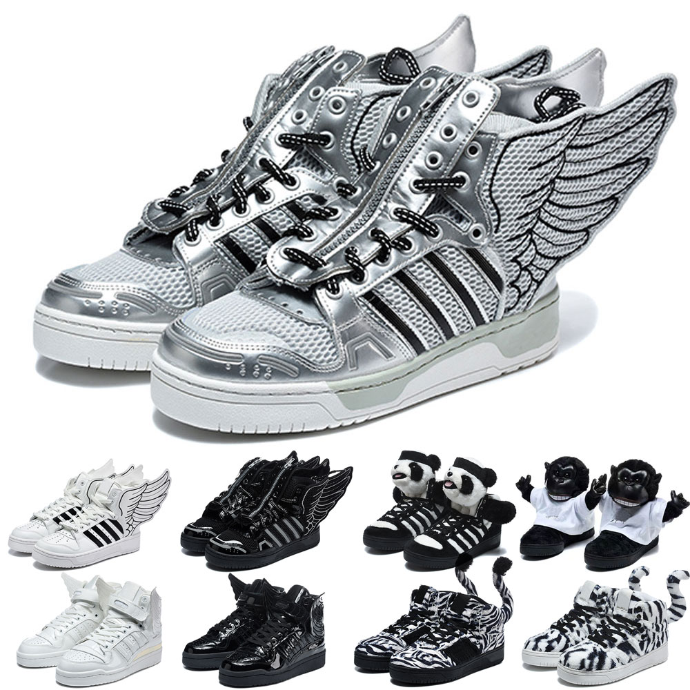 Designer JS Wings Shoes Bear High Top Sneakers Men Women Plush Teddy Bear 3D Angel Wings Furry Animal Tail Zebra Fashion Street Shoes eur 36-45