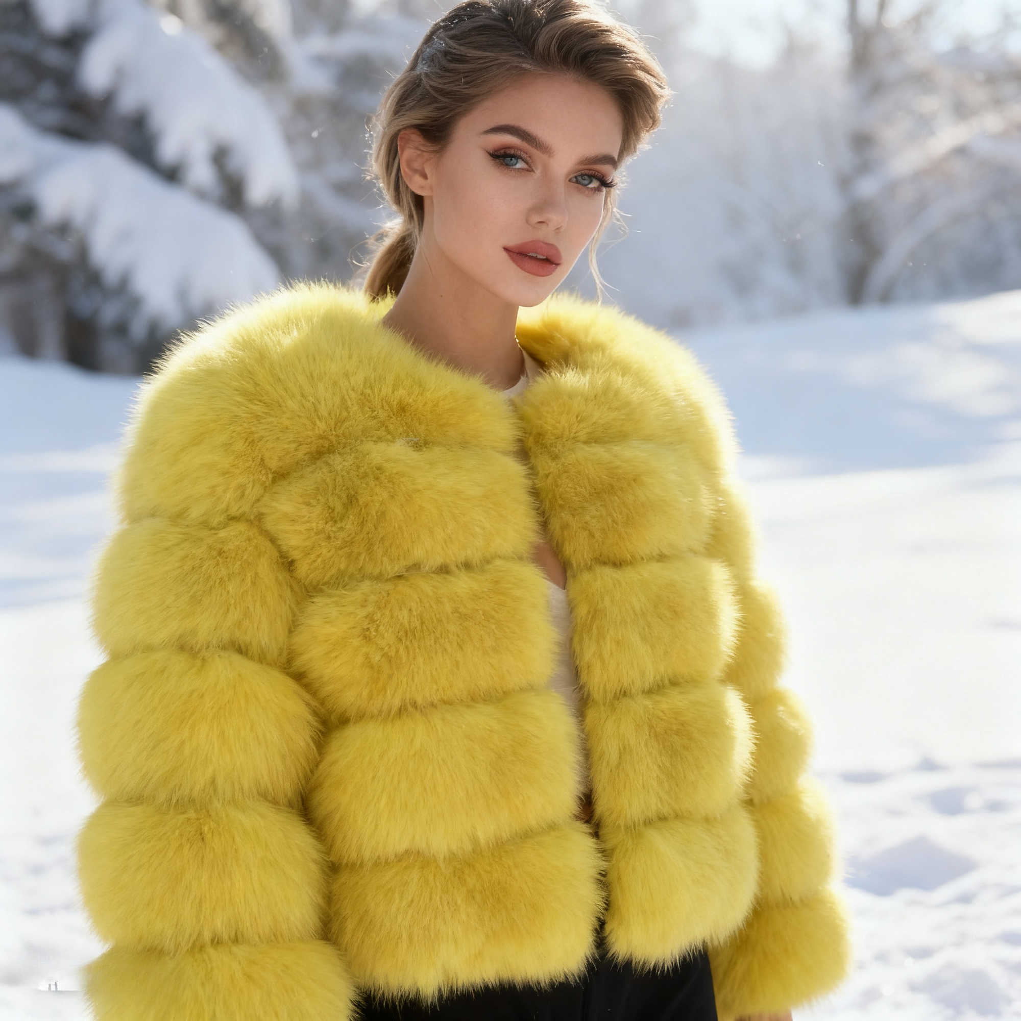 Winter Autumn Fur Coats Women Short Yellow Coat Jackets Elegant Jacket Punk Outerwear Party White Thick Warm Y2k Coats S2610160MDW