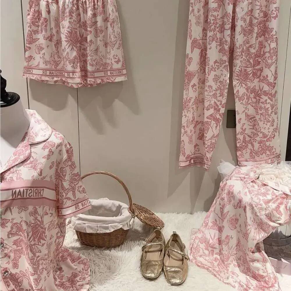 Women Pajamas Women's Pink Butterfly Print Ice Silk Pajama Set Spring Summer Short loungewear Sleeve Piece Loose Fit Lounge Sweet Lightweight H