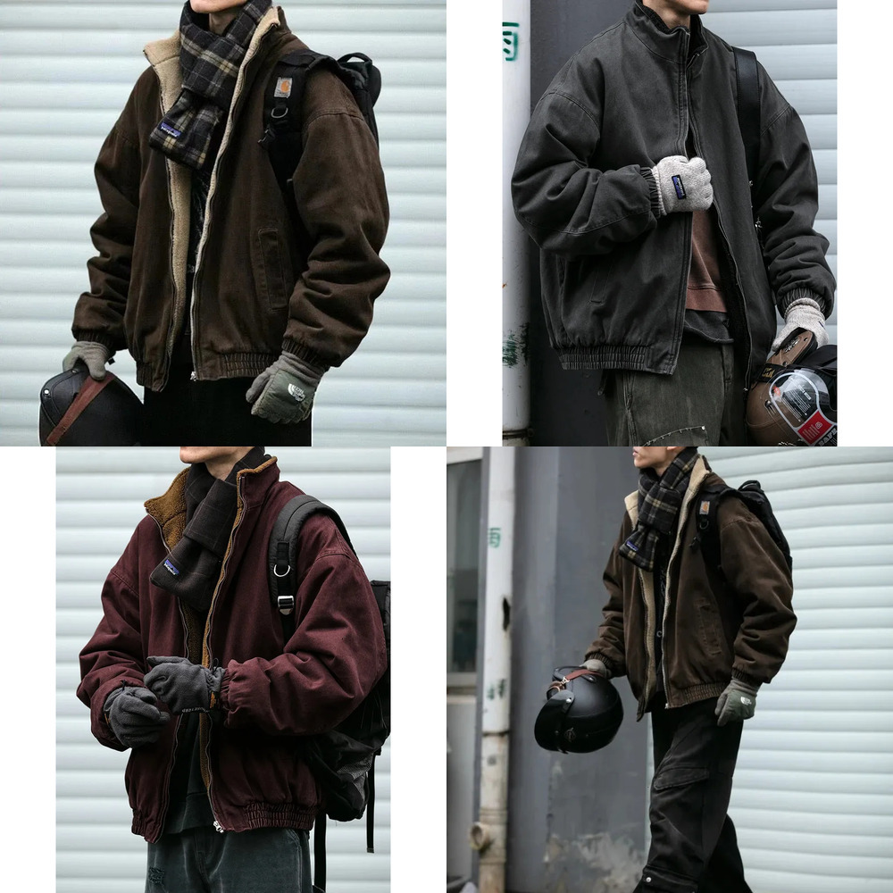 Japanese Vintage Polar Fleece Jacket Men Winter High Quality Thick Jacket Korean Streetwear Loose Couple Trendy Warm Coat Male 250917