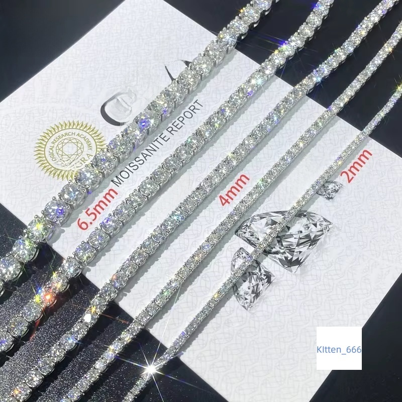 925 Sterling Silver Vvs Moissanite Chain 2mm 3mm 4mm 5mm White Gold Women Men Fine Jewelry Gifts Gra Lab Diamond Tennis Bracelet