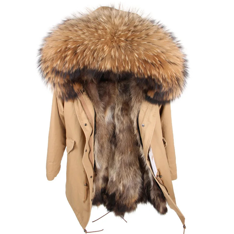 Maomaokong Women Parkas Natural Fur Winter Parka Raccoon Fur Collar Fox Inner Fur Liner Jacket Womens Jacket Fur Coat 261019