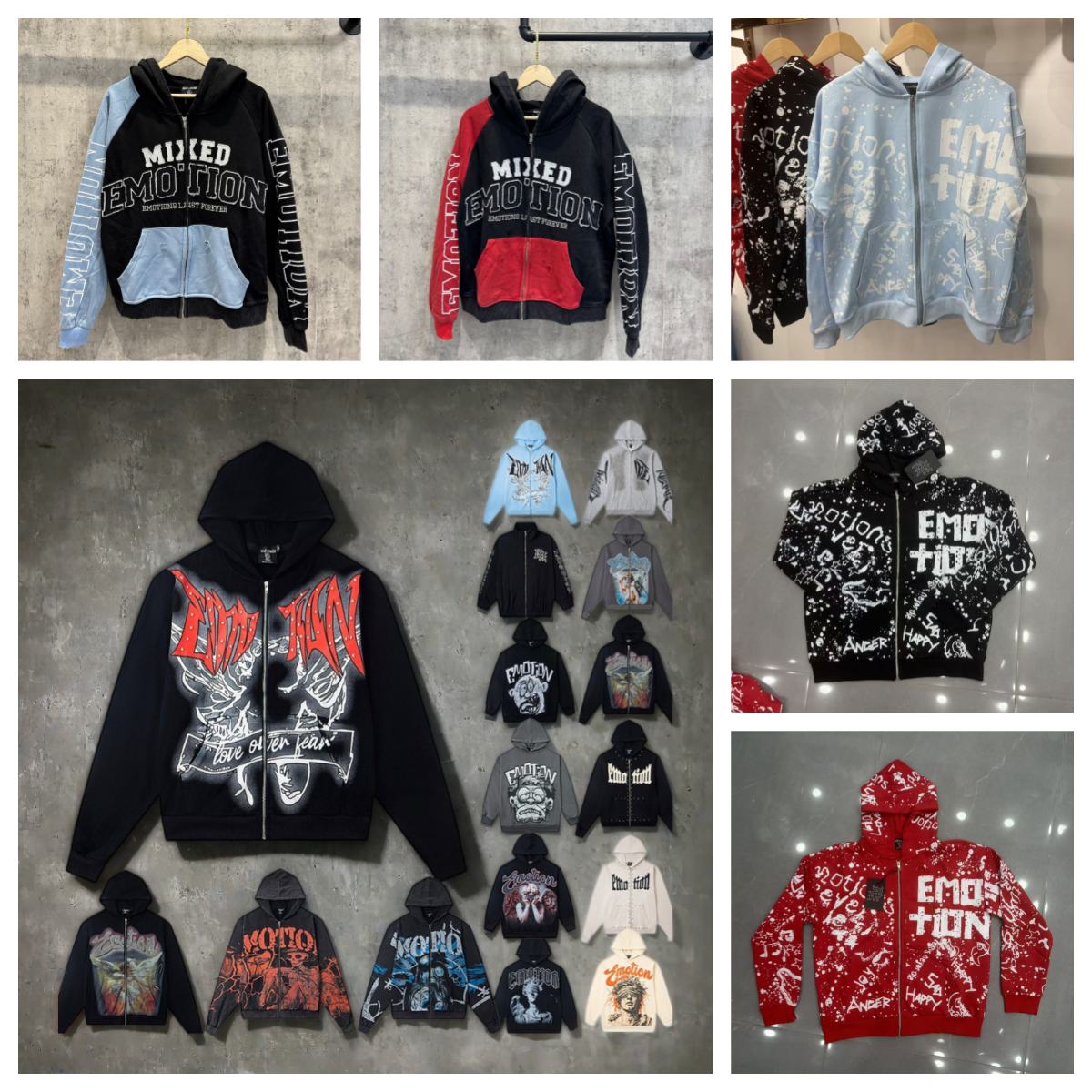 new mixed emotions hoodie zip up hoody jacket harajuku Y2k clothes american street mixed emotion long sleeve shirt hip hop cotton high quality hoodi