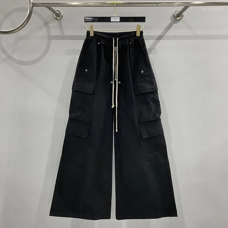 Men's Spring Autumn Safari Style Large Pocket Dark Oversized Loose Wide-Leg Casual Cargo Pants Punk