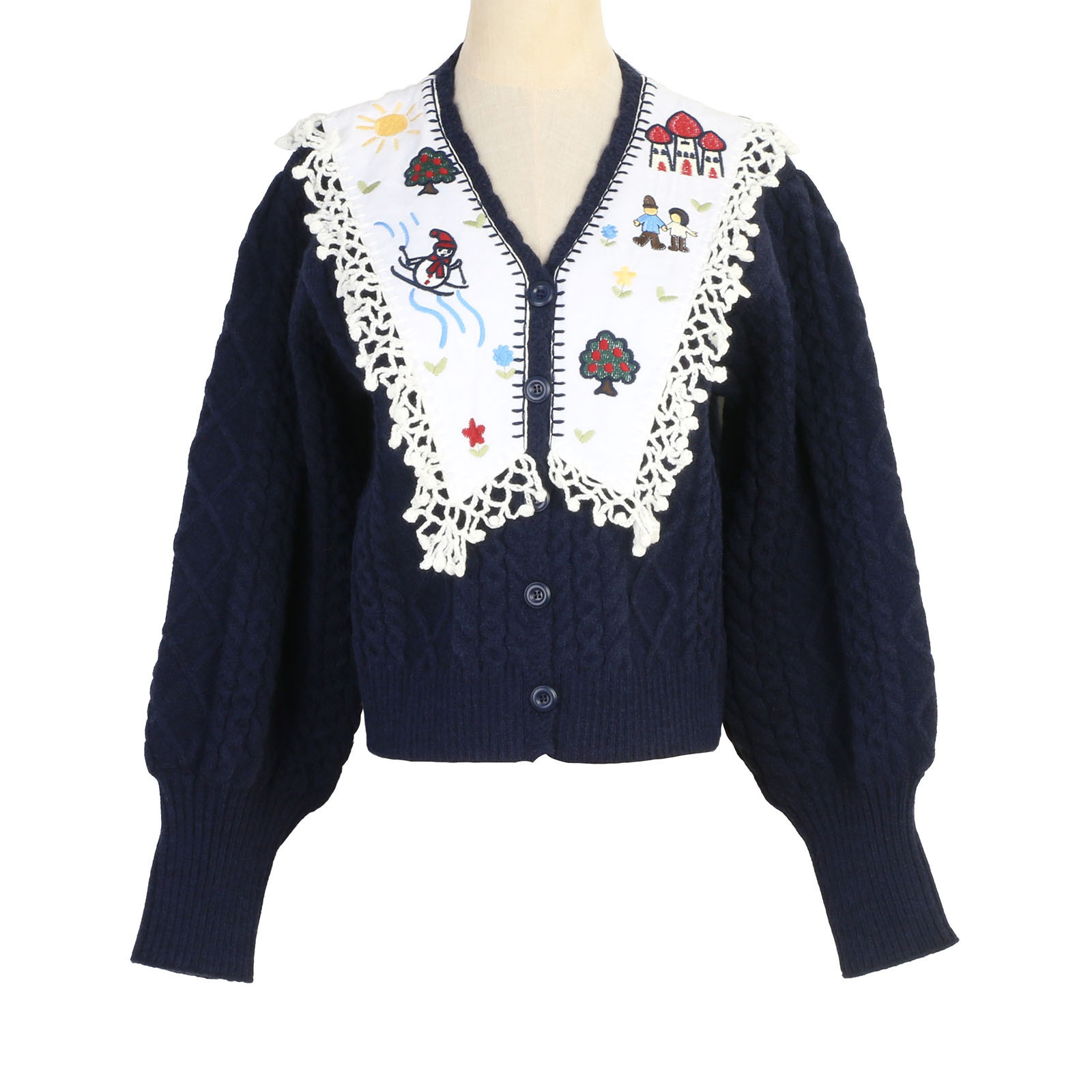 New Autumn Winter Collection: Sweet Stylish Short-Sleeved Knit With A V-Neck And Embroidered Snowman Design, Korean-Style Knitted Cardigan Outerwear