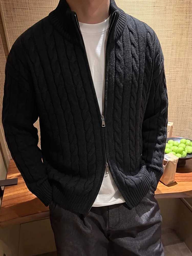 Men's Jacquard Sweater Solid Autumn Color Slim Fit Cozy Sweater Casual Fashion Strtwear Warm Zipper Knitted Cardigan M261016