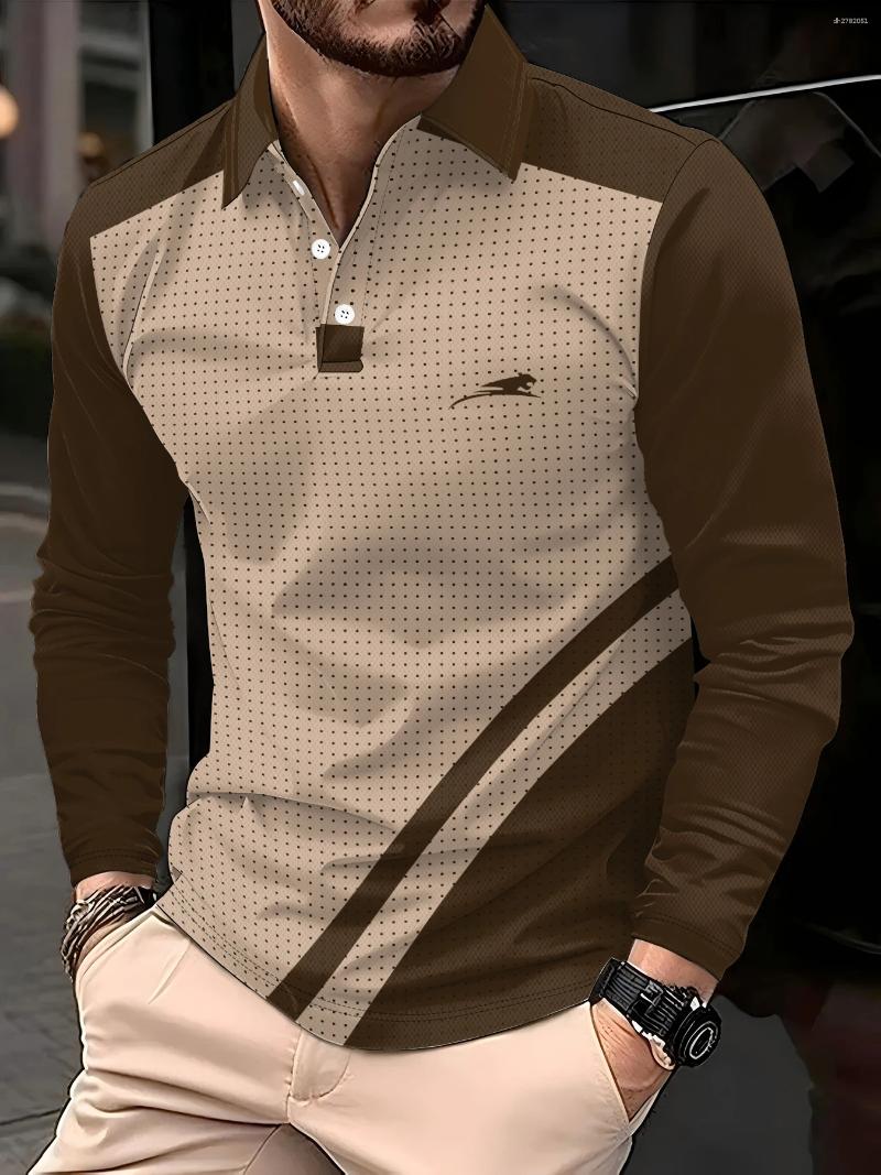 Winter And Autumn Men's Long-sleeved Polo Shirts With 3D Polka Dot Print Trendy Street Style Casual Comfortable