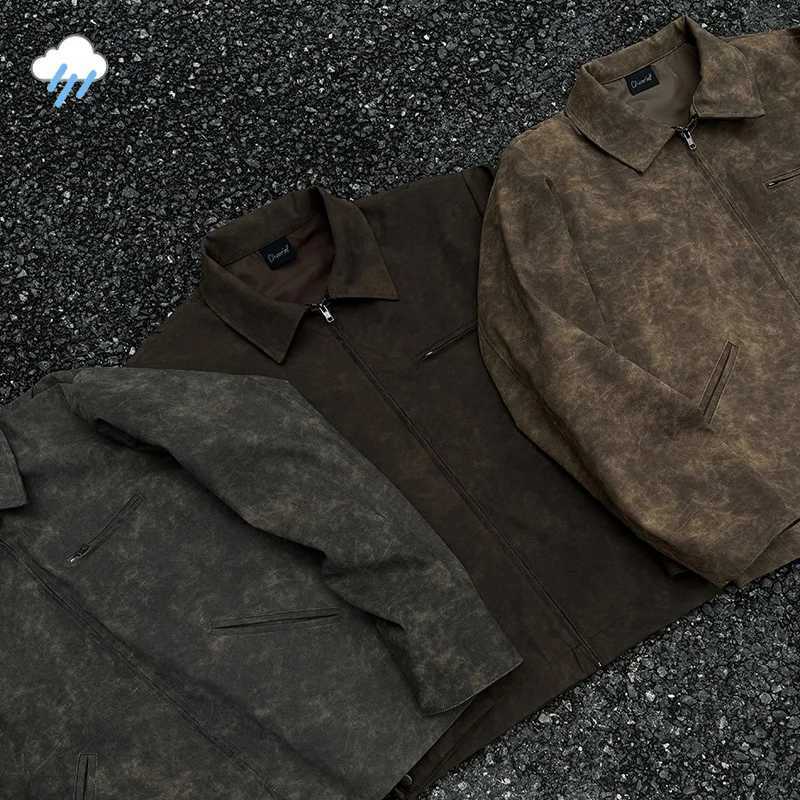 Vintage Washed Brown Best Quality Wood Grain Jackets Men Women Casual Fashion Couple Zip-up Coats Leather Lapel Jacket T261019