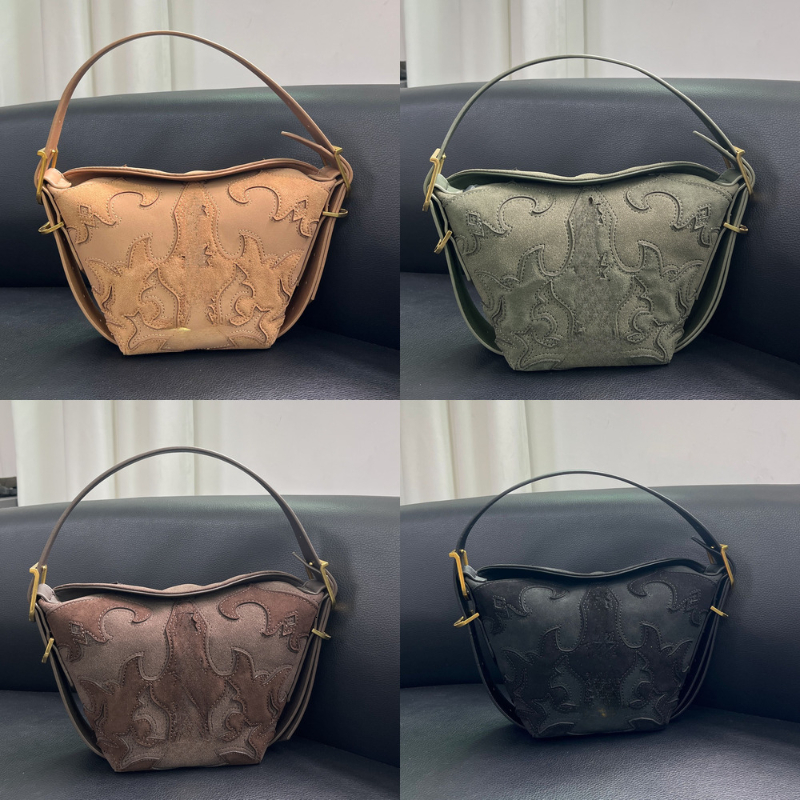 ZV Autumn/Winter New Western Style Suede Spliced Shoulder Bag Retro Line Adjustable Wide Shoulder Strap Large Capacity HOBO Women's Bag