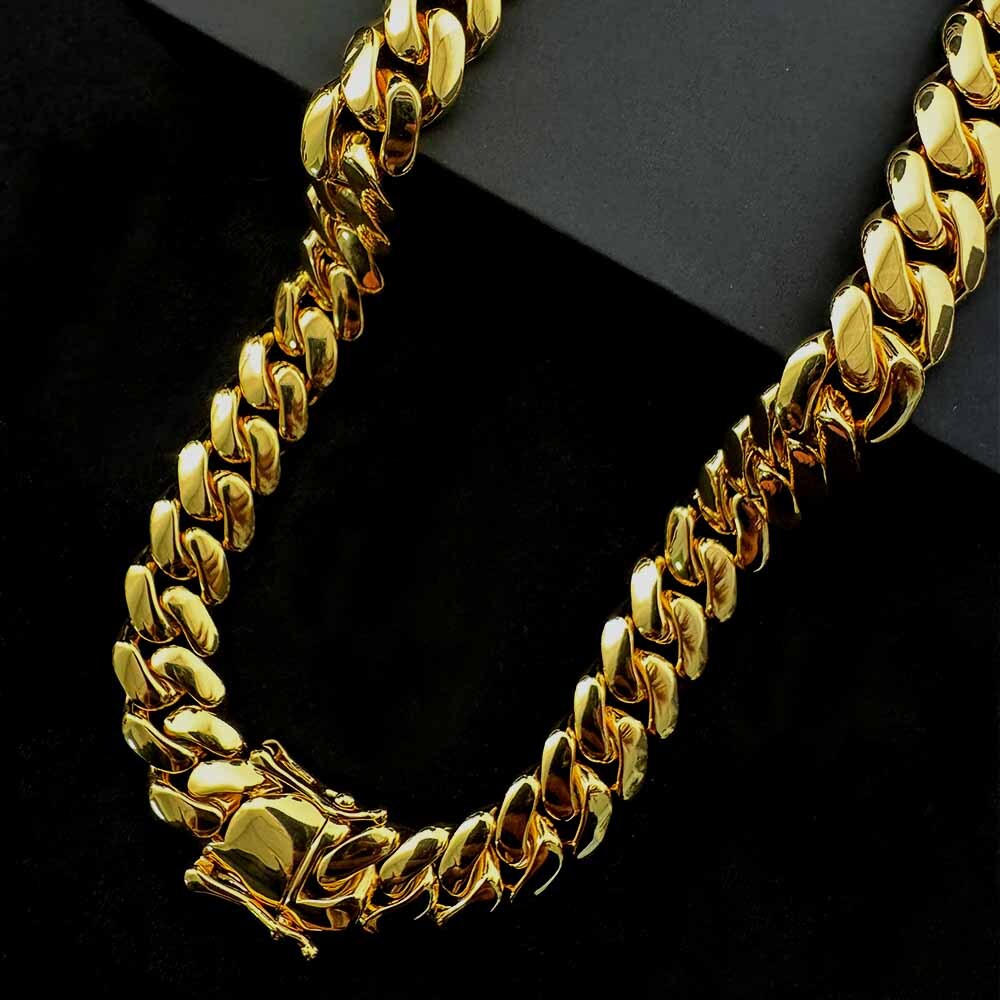 20mm 22mm Hiphop Plain Cuban Chain S925 Sterling Silver Gold Plated Custom Cuban Link Chain
