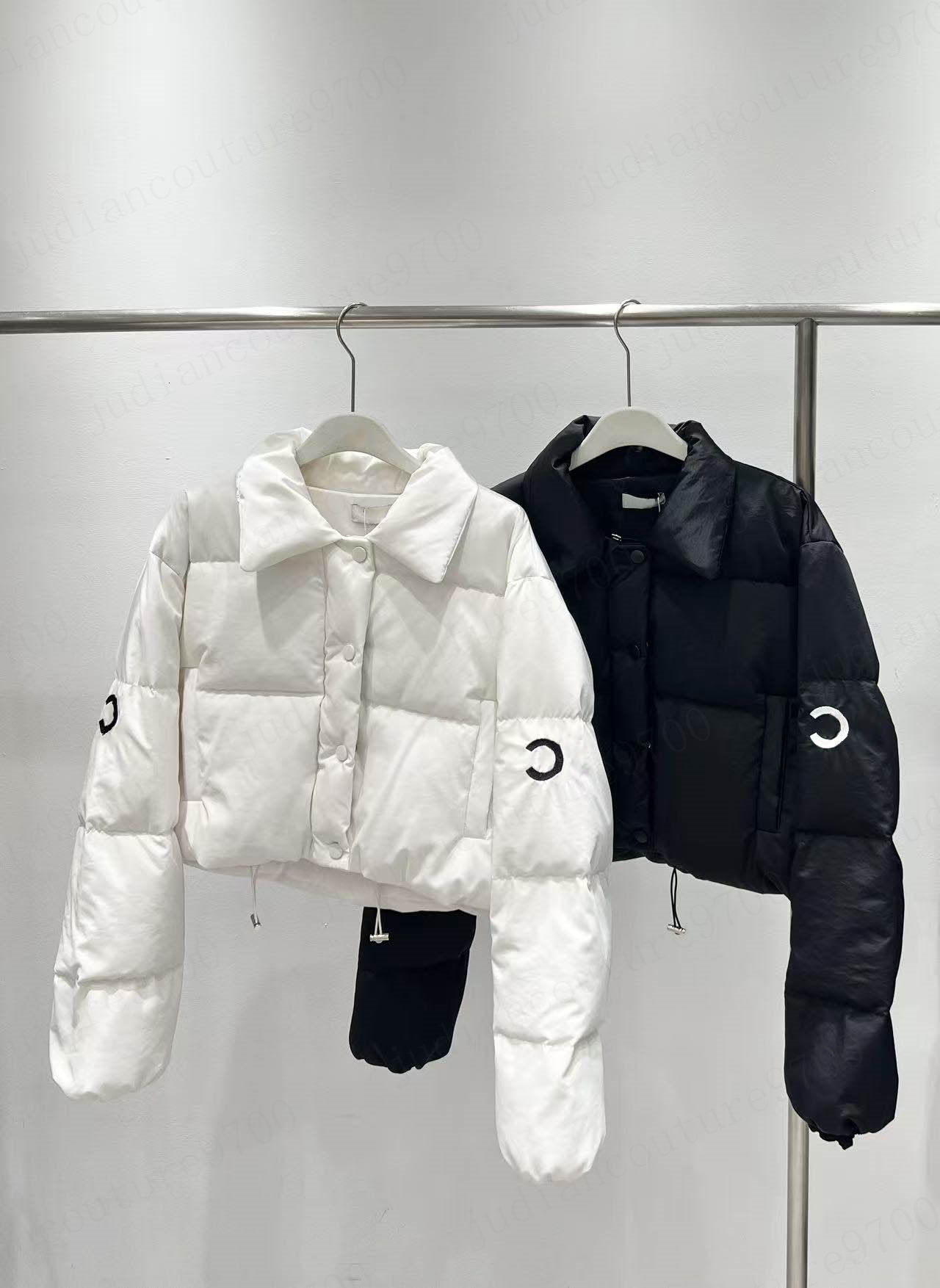 winter coat women designer Lapel Cropped Puffer Jacket With Brand Embroidery Logo Drawstring Hem Lightweight Warm doudoune femme fashion jackets wom
