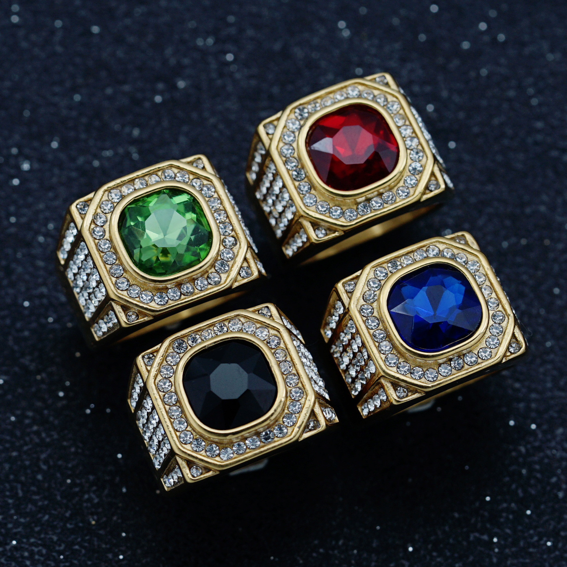 European and American E-commerce New 316 Stainless Steel Full Three-dimensional Color Diamond Gemstone Personalized Men's Ring Wholesale