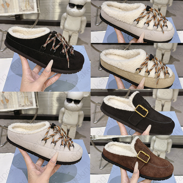 Quality Slippers Suede leather platform Mule Shoes Furry and Warm Women Slides Designer Sandals Beach Comfort Calfskin Leather Suede Slides Size 35-