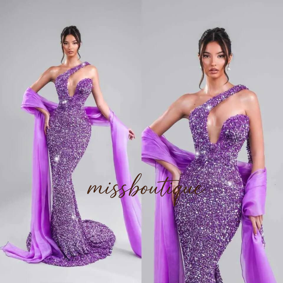 One Shoulder Sequined Evening Dresses Mermaid Backless Prom Gowns Formal Guest Party Dress Customized Q017