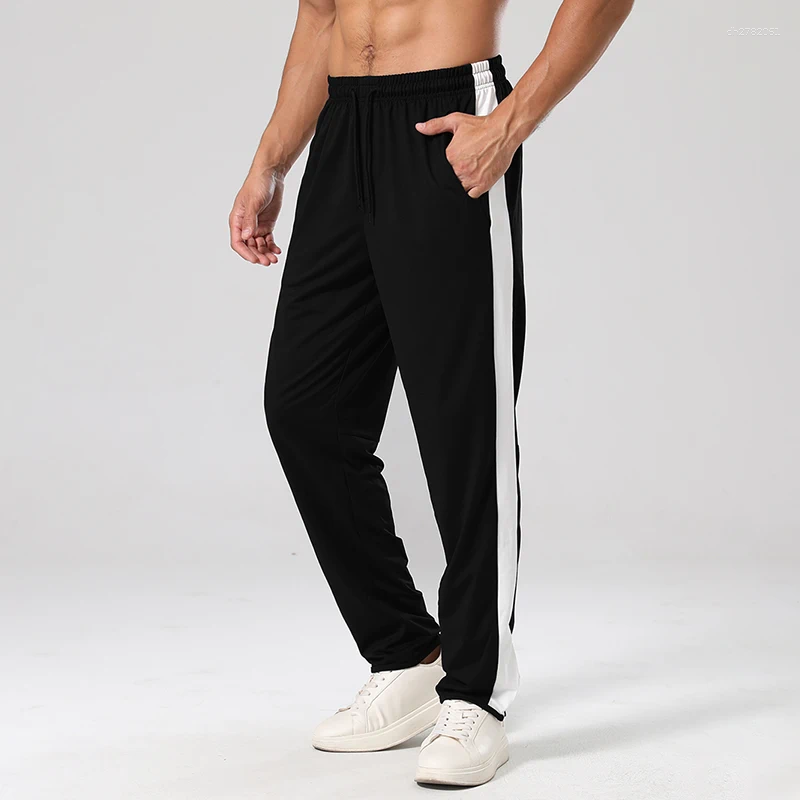 Men's Spring Fall Track Pants Straight Leg Side Stripe Elastic Waist Drawstring Ankle Zip Regular Fit Casual Athletic Daily Wear