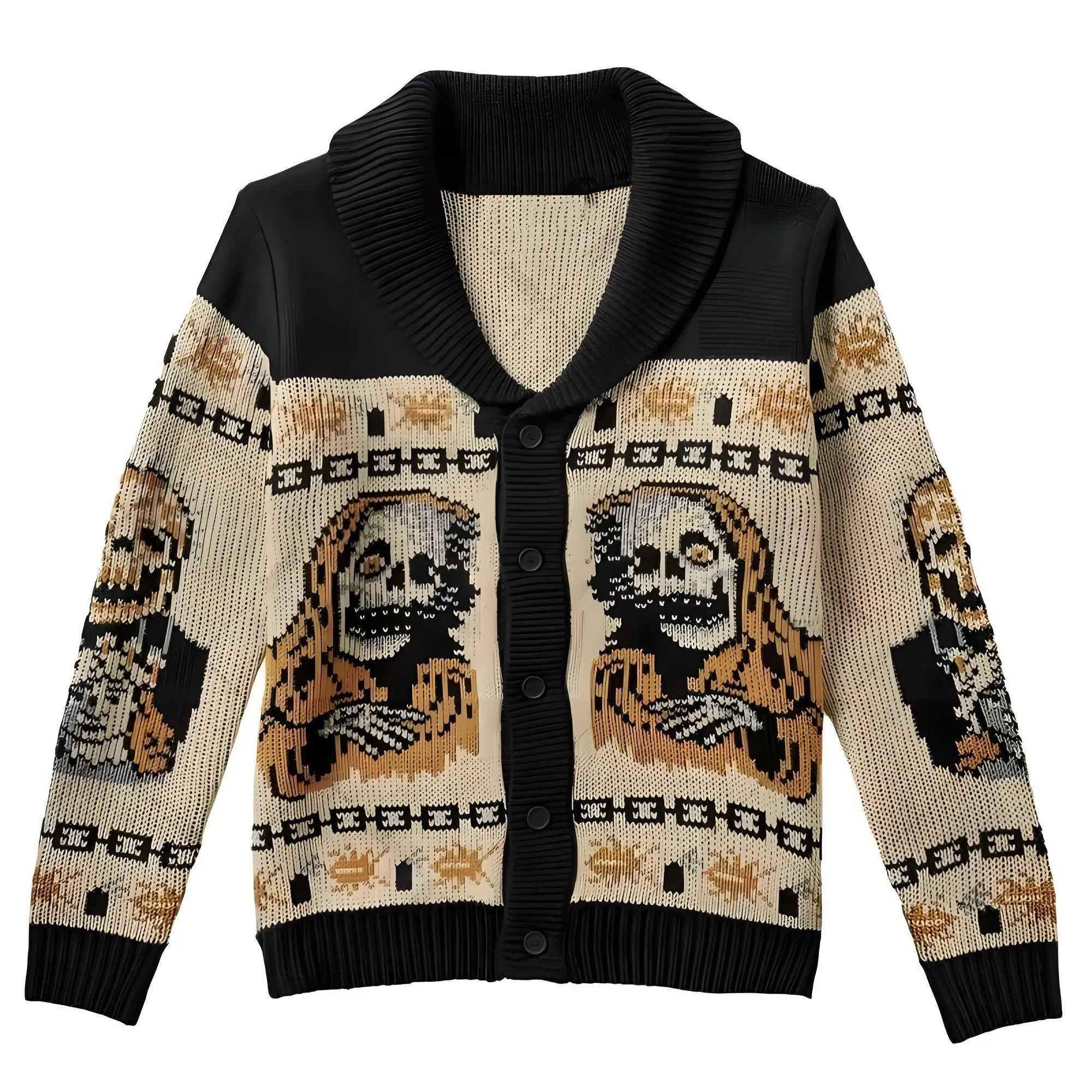 Winter y2k Portrait Print Autumn Harajuku Men Sweater Fashion Men and Women Long Slves Warm Gothic Ghost Knitted cardigan Coat M261016