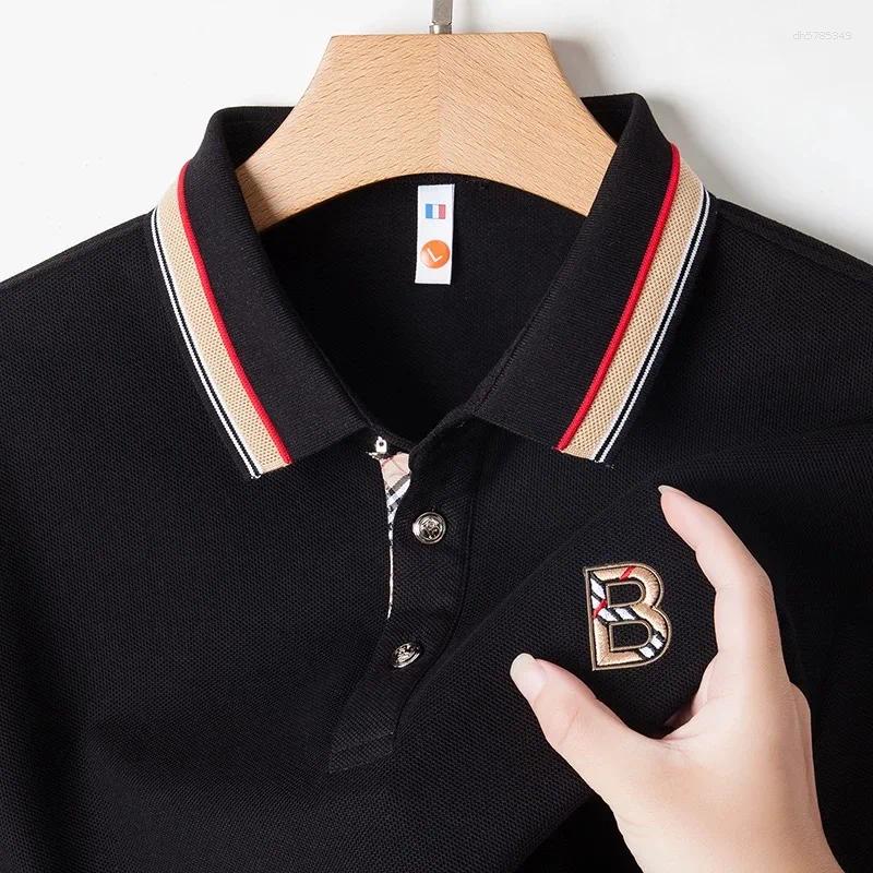 Pure Cotton High-end Brand Men's Short Sleeve Polo Shirt Fashion Letter Embroidery Summer Comfort Lightweight Lapel T-shirt