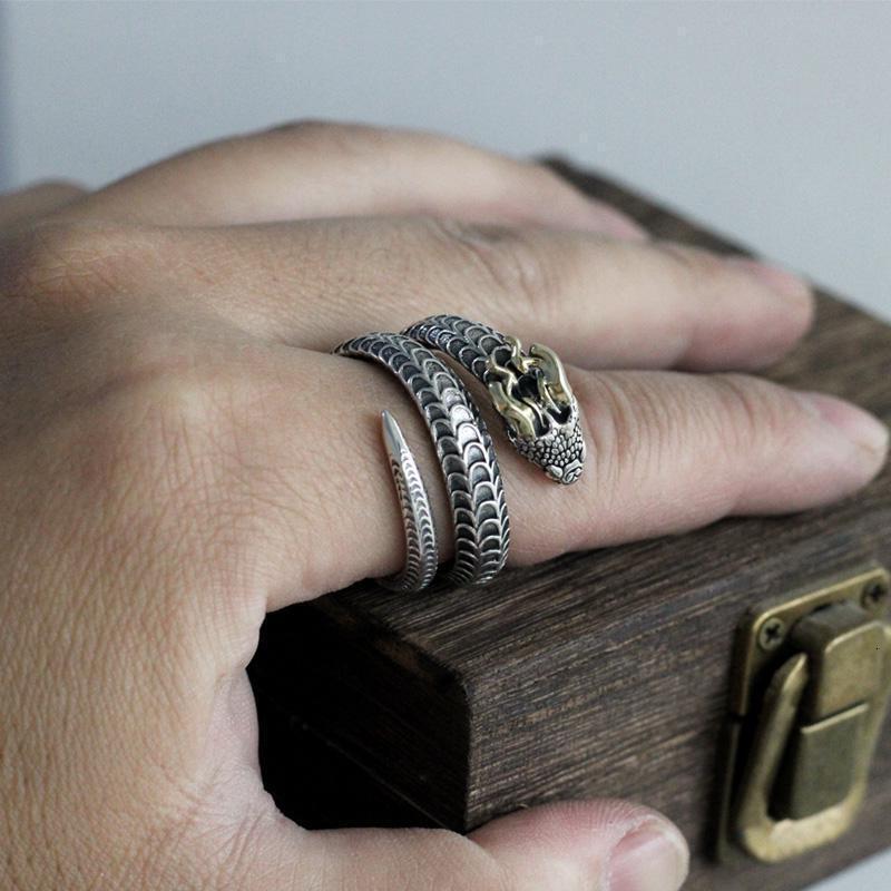 Luxury Brand Designer Jewelry Men's Snake Resembling A Dragon With Horns, Adjustable Multi-Ring Ring, Vintage Ethnic Style, Zodiac Symbol Luxur