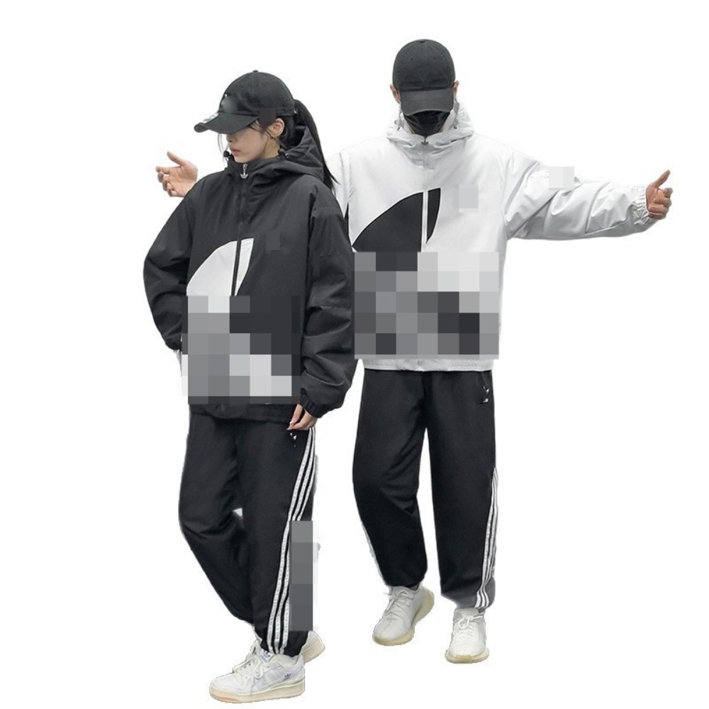 Trendy Sports Suit Men's and Womens Same Autumn and Winter Cardigan Hooded Cotton Padded Coat Trousers Casual Two Piece Set