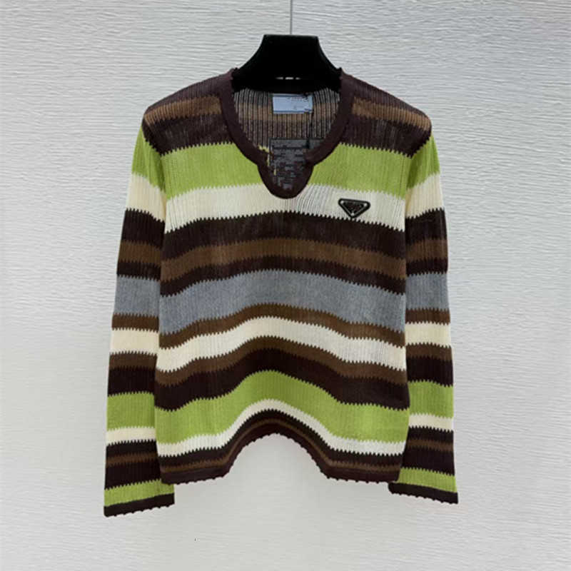 Women's Knits & Tees designer New autumn 2026 woman versatile knitted top with contrasting colors and hollow-out stripes