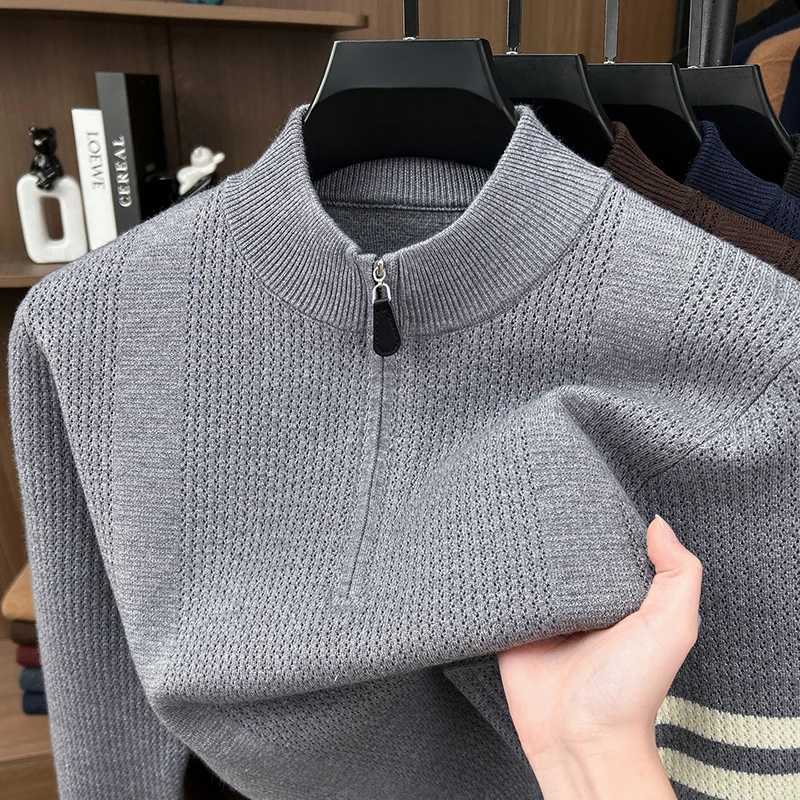 End Men's Sweater Autumn High Winter New Zipper Mock Neck Fashion Brand Classic Stripe Korean Casual Jacquard Knitted Pullover M261016