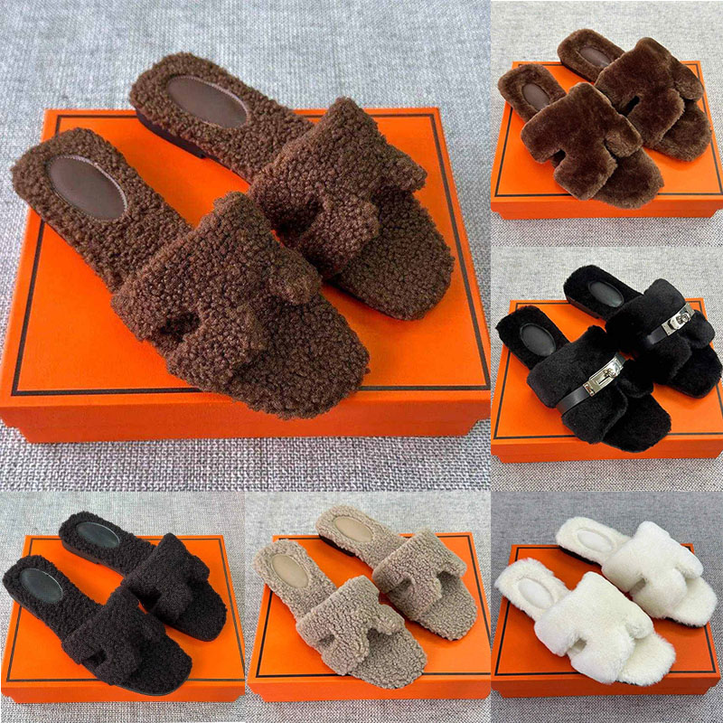 Designer Furry Sandal Slides women Slippers Ladies Slides cotton slippers Winter Fur Fluffy Furry Warm Sandals Tone-on-tone sole slideHH