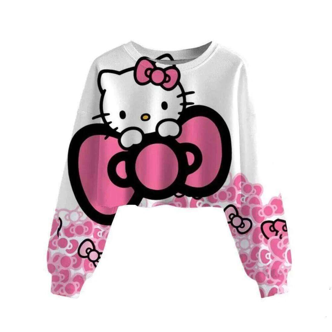 pullover Girls Hoodie Spring Autumn Kids Print Crop Sweatshirts Trendy Kawaii Girls Long Sleeves Pullover Tops Cartoon Child Clothes Gift Crew Neck
