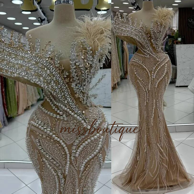 New Mermaid Prom Dresses 2026 Illusion Crystals Feather Evening Formal Party Second Birthday Engagement Gowns Plus Size Dress For Special Occasions