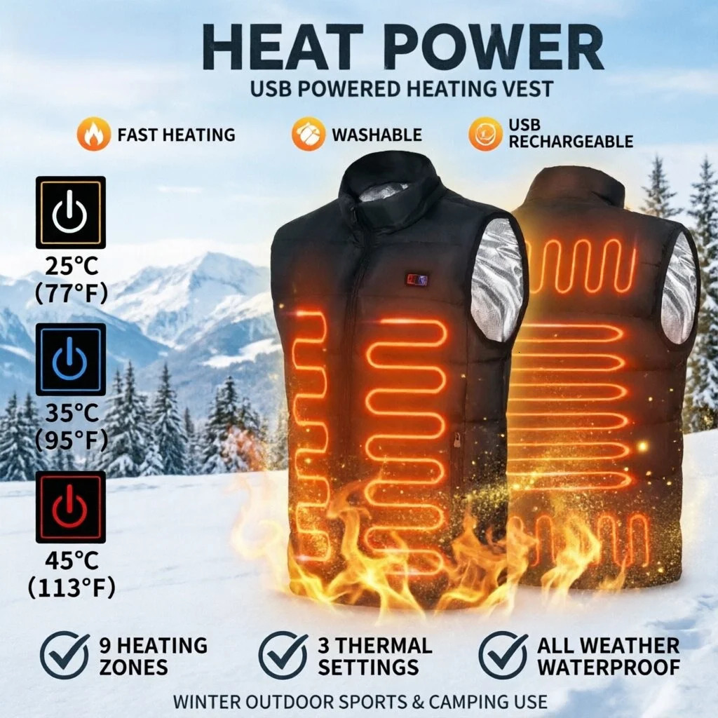 9 Heated Vest Zones Electric Heated Jackets Men Women Sportswear Heated Coat Graphene Heat Coat USB Heating Jacket For Camping 261019