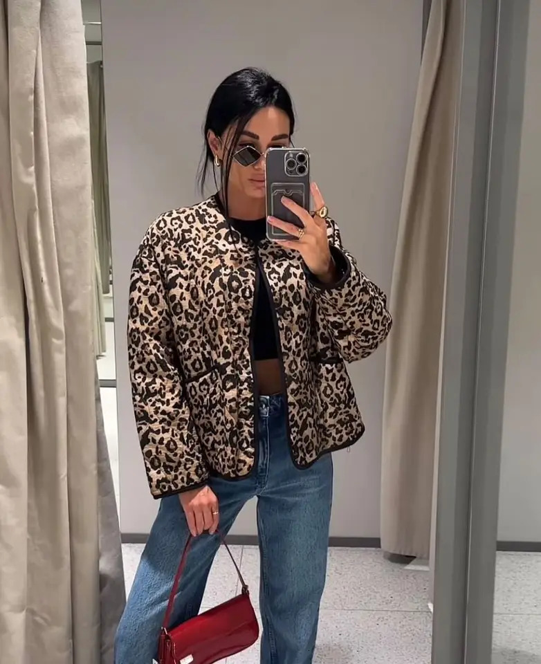 Fall Winter Fashion Leopard Print Cotton Coat For Women Oneck Long Sleeves Pockets Thin Jackets Lady Chic Warm Outwear 261019