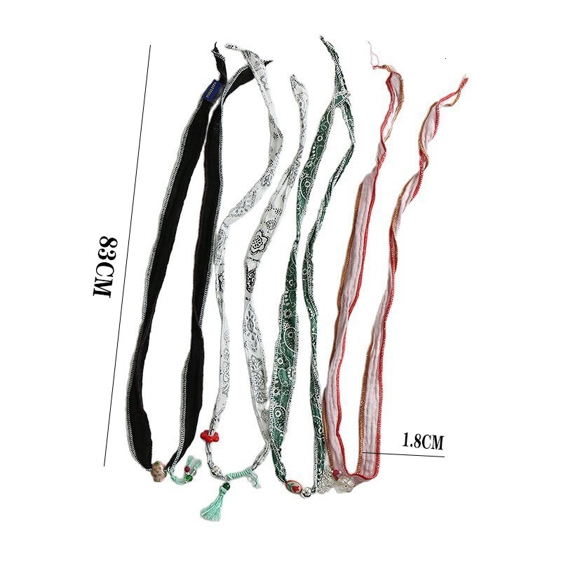 new style tie-dye cotton and linen fabric necklace for women, color-blocked bowknot wrap-around clavicle chain with tassel